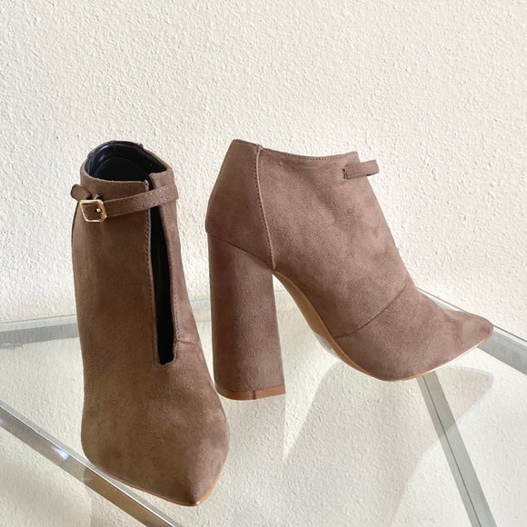 Stylish Bootie with Gold Buckle Detail | Taupe Color - Picture 2 of 5